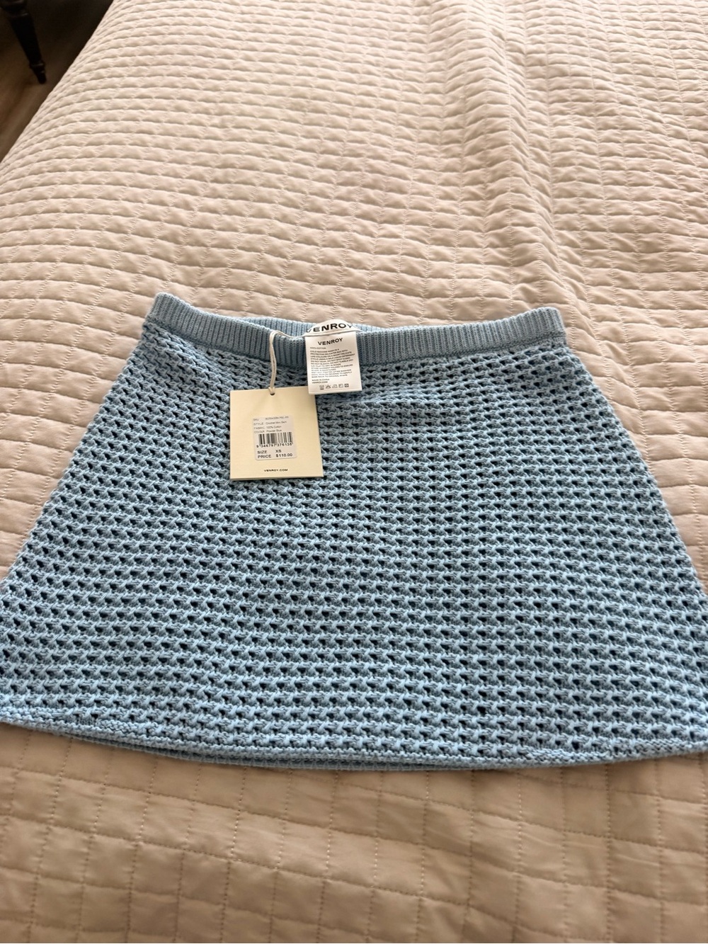 Venroy Light Blue Crochet Mini Skirt